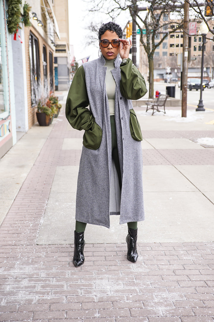 Paula in Green & Grey Pocket Cardigan