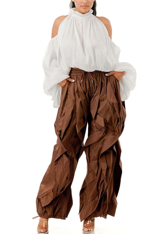 Wide Leg dramatic Drawstring joggers (Brown)