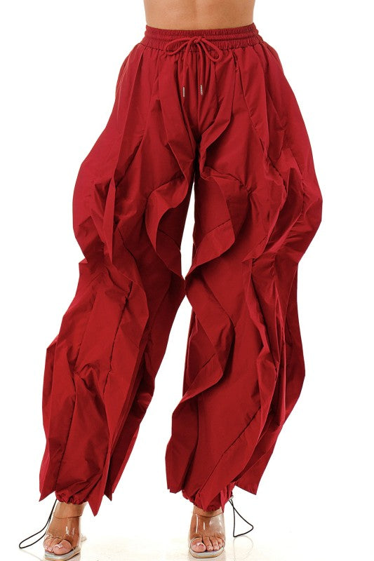 Wide Leg dramatic Drawstring Joggers ( Red)