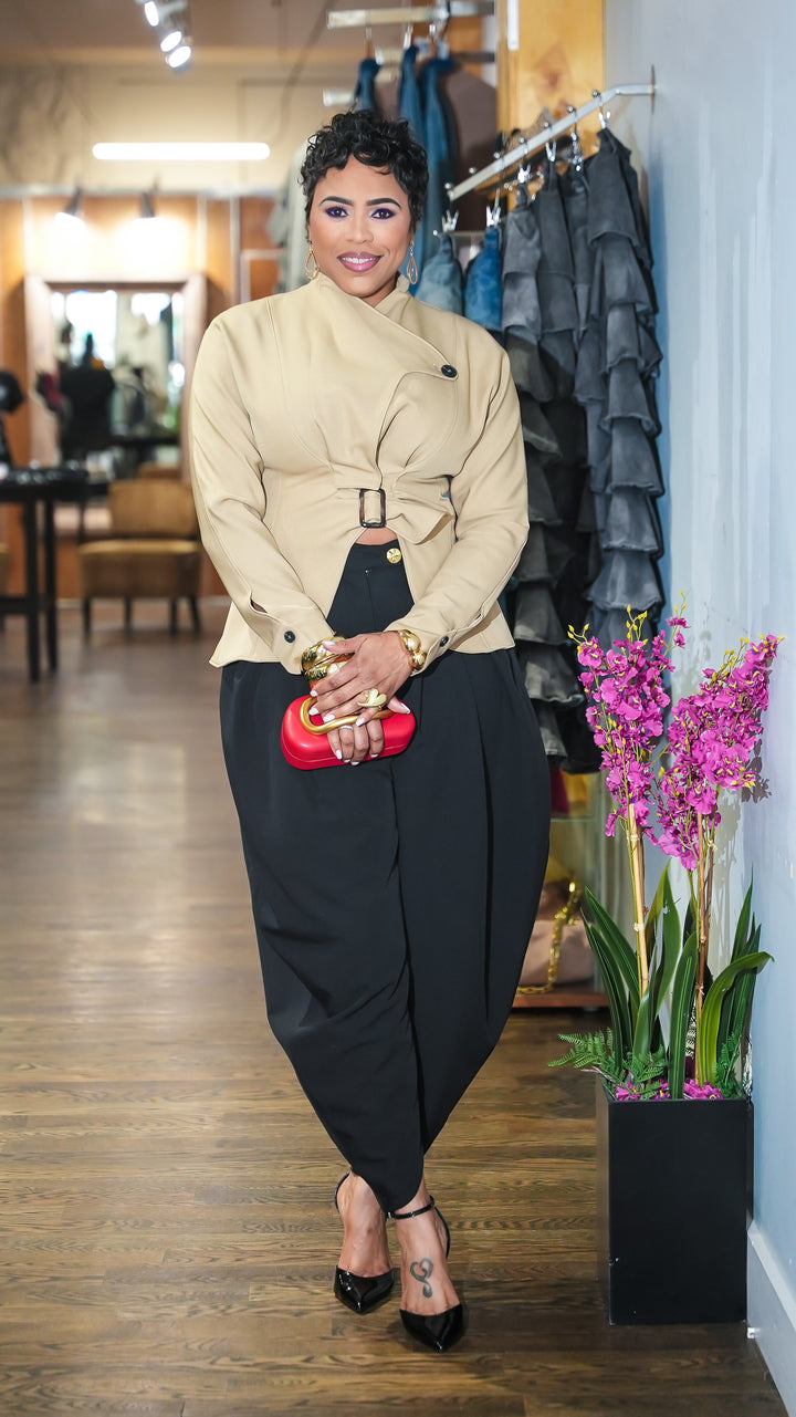 KIki Asymmetric Belted Wrap Blazer