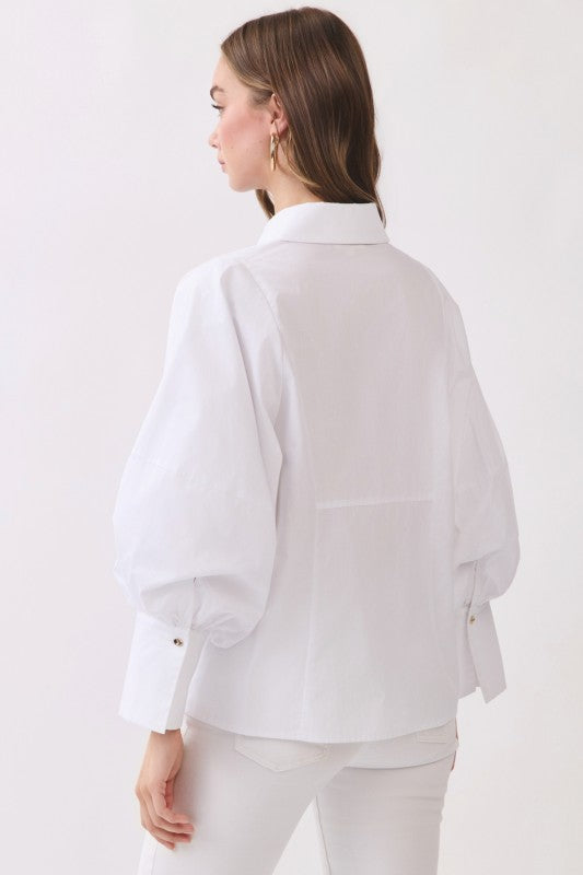 Gold Button Balloon Sleeve Top