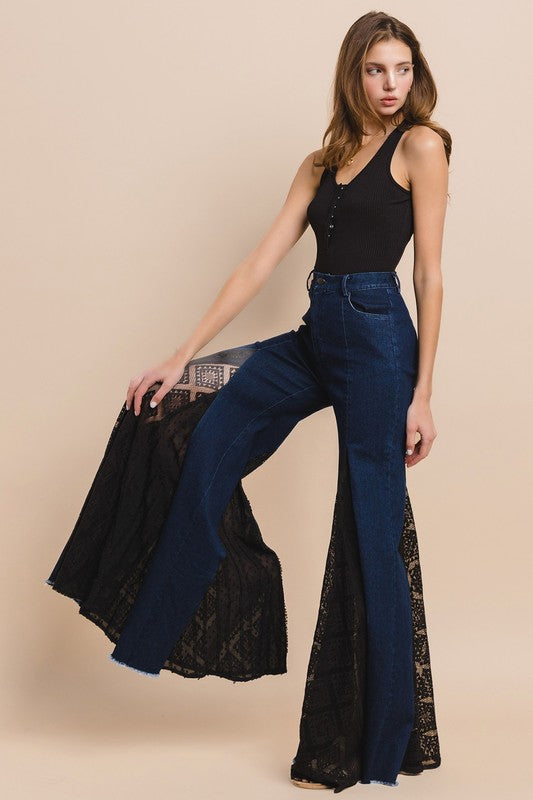 Pretty in Lace in Denim Wide Leg Jean