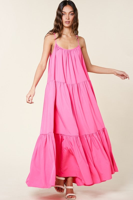 Summer flair Double Pane Maxi Dress(Pink)