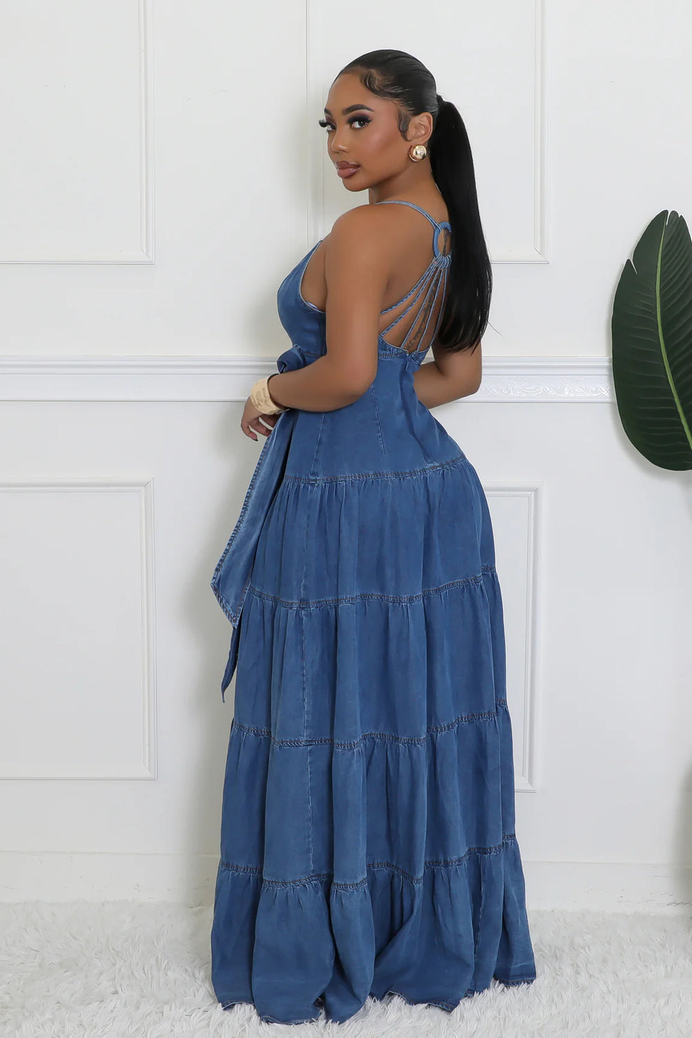 Rosetta Strappy Denim Maxi Dress