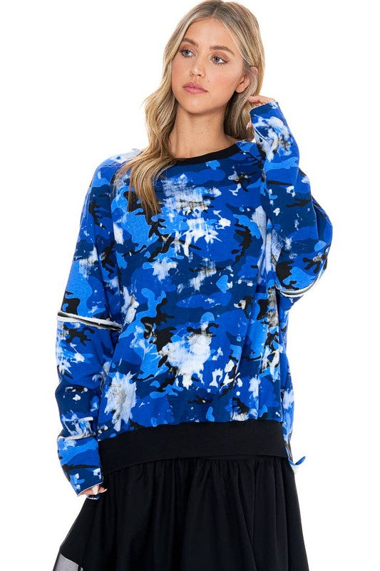 Cut it Out Paint Splashed Zipper Sweater