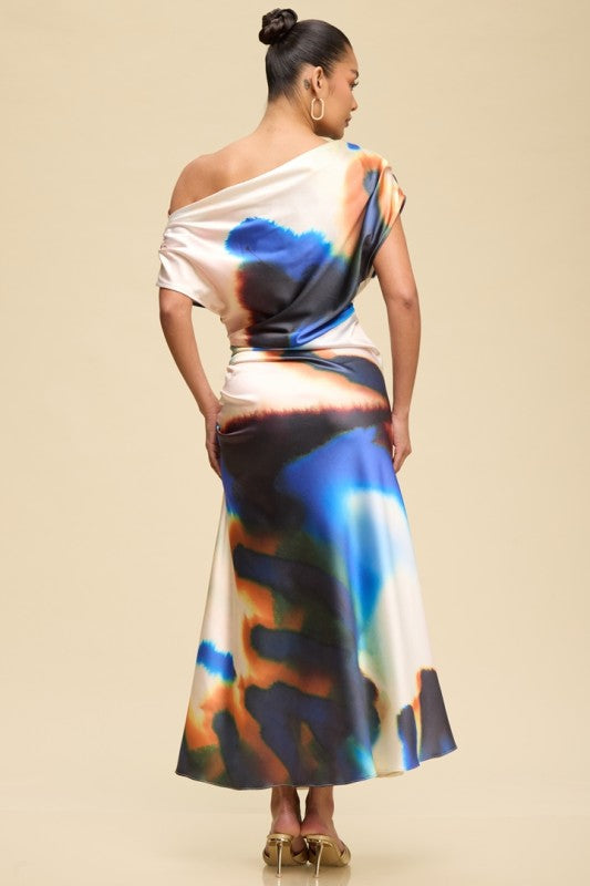 Watercolors Abstract Muse Off Shoulder Dress