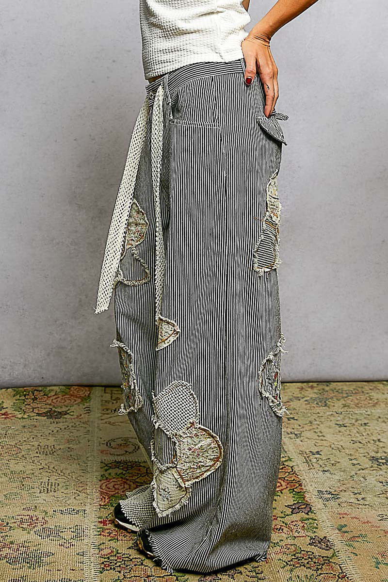 Vintage Patchwork Stripe Wide Leg Pants