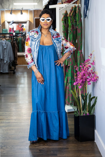 Denim Sheer Flower Petals Jacket – Blu Jean Blues Denim Sheer Flower Petals Jacket – Blu Jean Blues