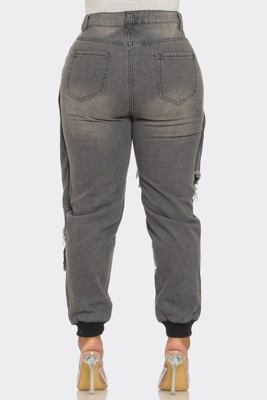 Jogging in Place Distressed Joggers -(Black)