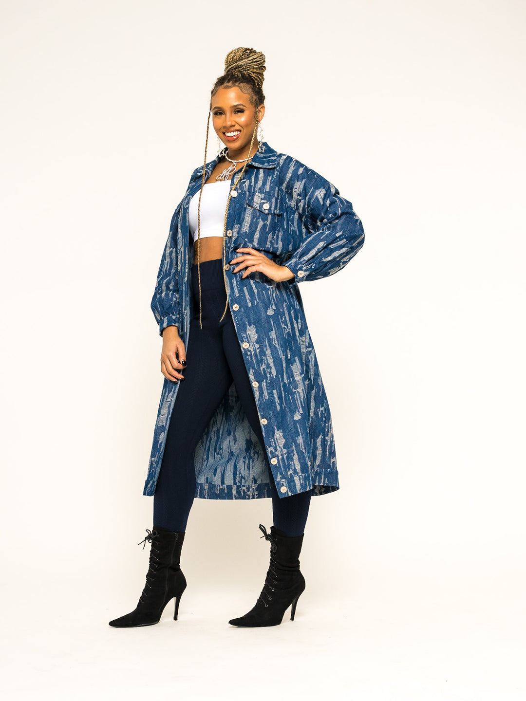 Teresa ripped denim button down jacket