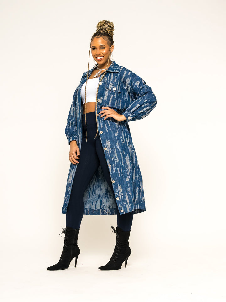 Teresa ripped denim button down jacket