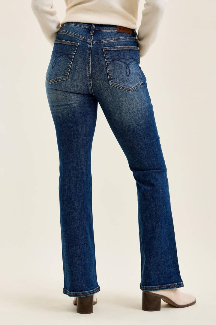 The Socialite| Judy Blue Dark Wash  Bootcut w/ Harness Trim