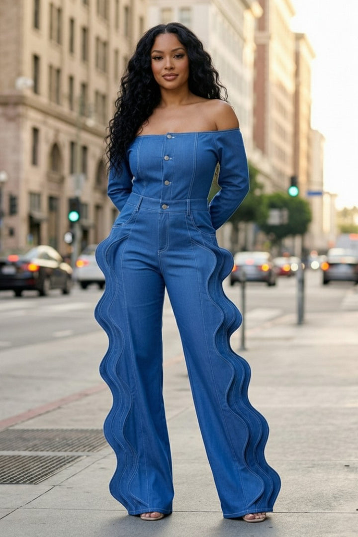 Off Shoulder Side Ruffle Jumpsuit