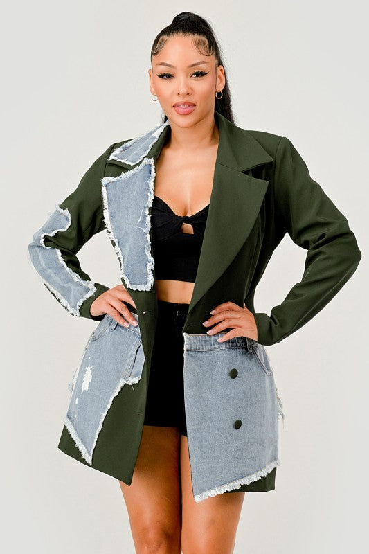 Dasani Denim Patched Blazer (Green)