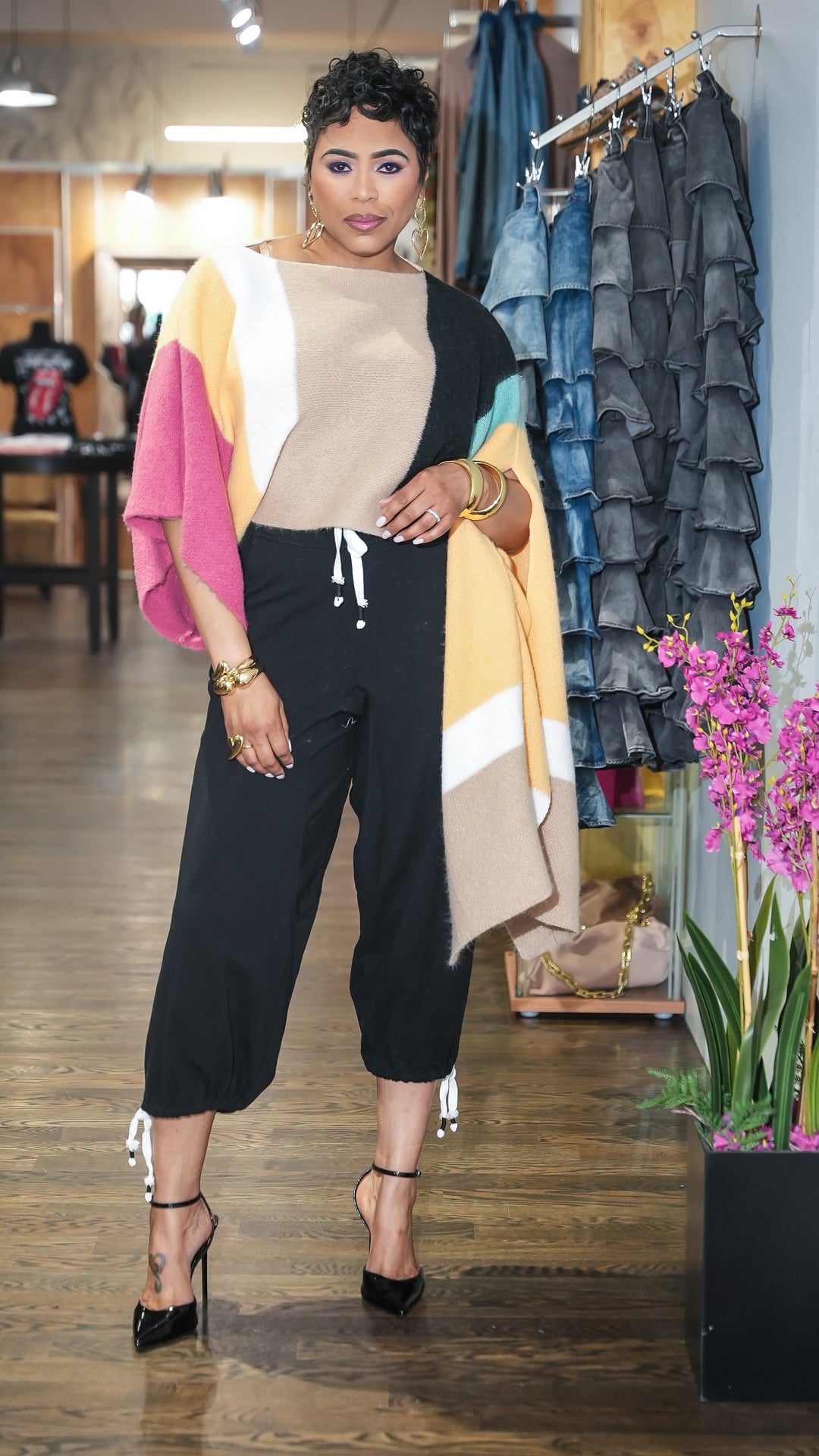High Waisted Lounge Drawstring Jogger (Black)