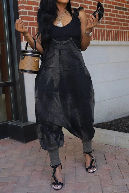 Denim washed overall jumpsuit