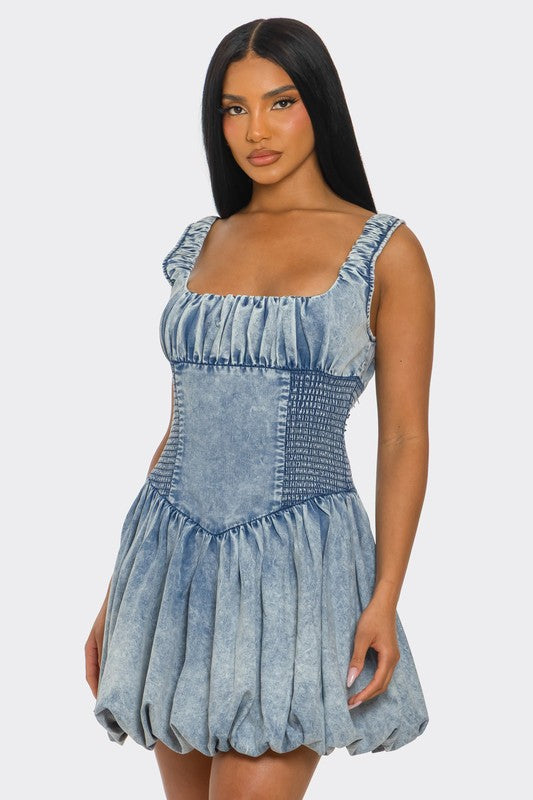 BUBBLE BELLE DENIM MINI DRESS