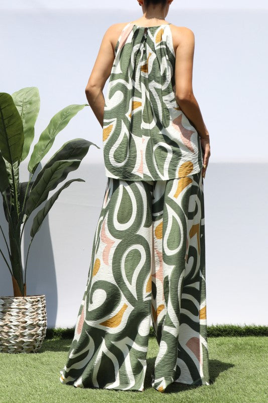 All The Swirls 2pc Wide Leg Pants Set (Olive)