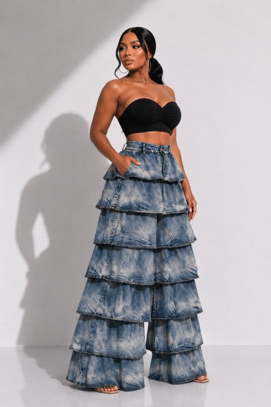 Denim Ruffle Runway Jeans