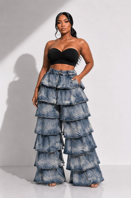Denim Ruffle Runway Jeans