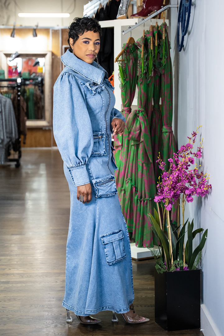Giving you the Blues Denim Zipper Pocket Dress