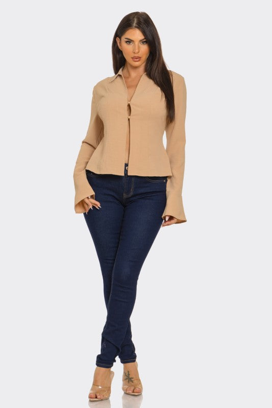 Button & Tie me UP Wide Sleeve Top