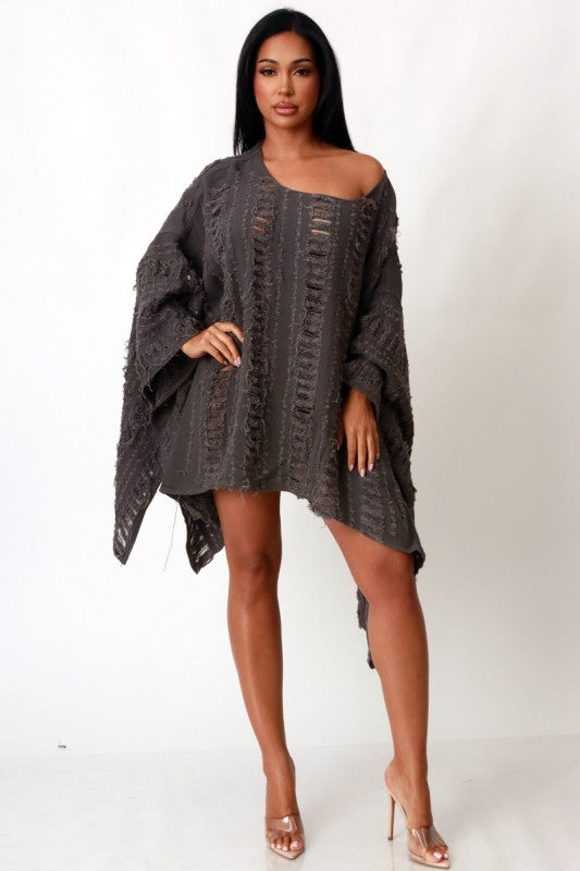 All Ripped Up Asymmetrical Oversized Top (Charcoal)