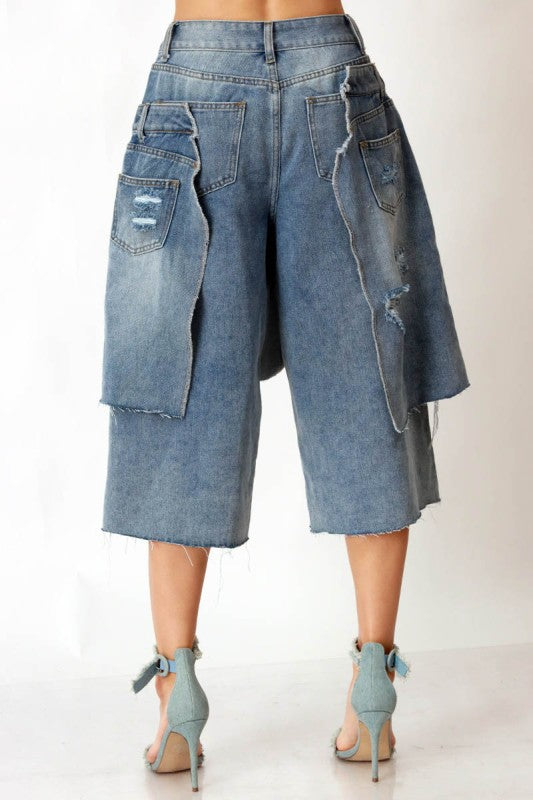 Rebel Distressed Wide Leg Jorts