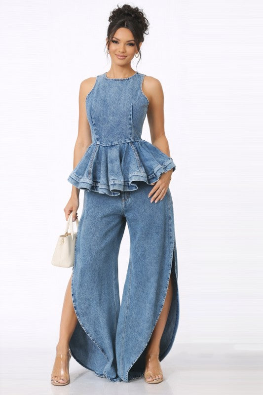 Flow Split-Leg Denim Pants