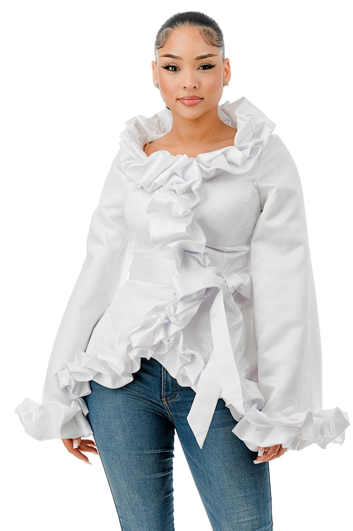 Ruffle Flair Satin Jacket