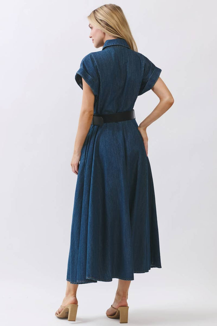 Maison Washed Denim Button Maxi Dress