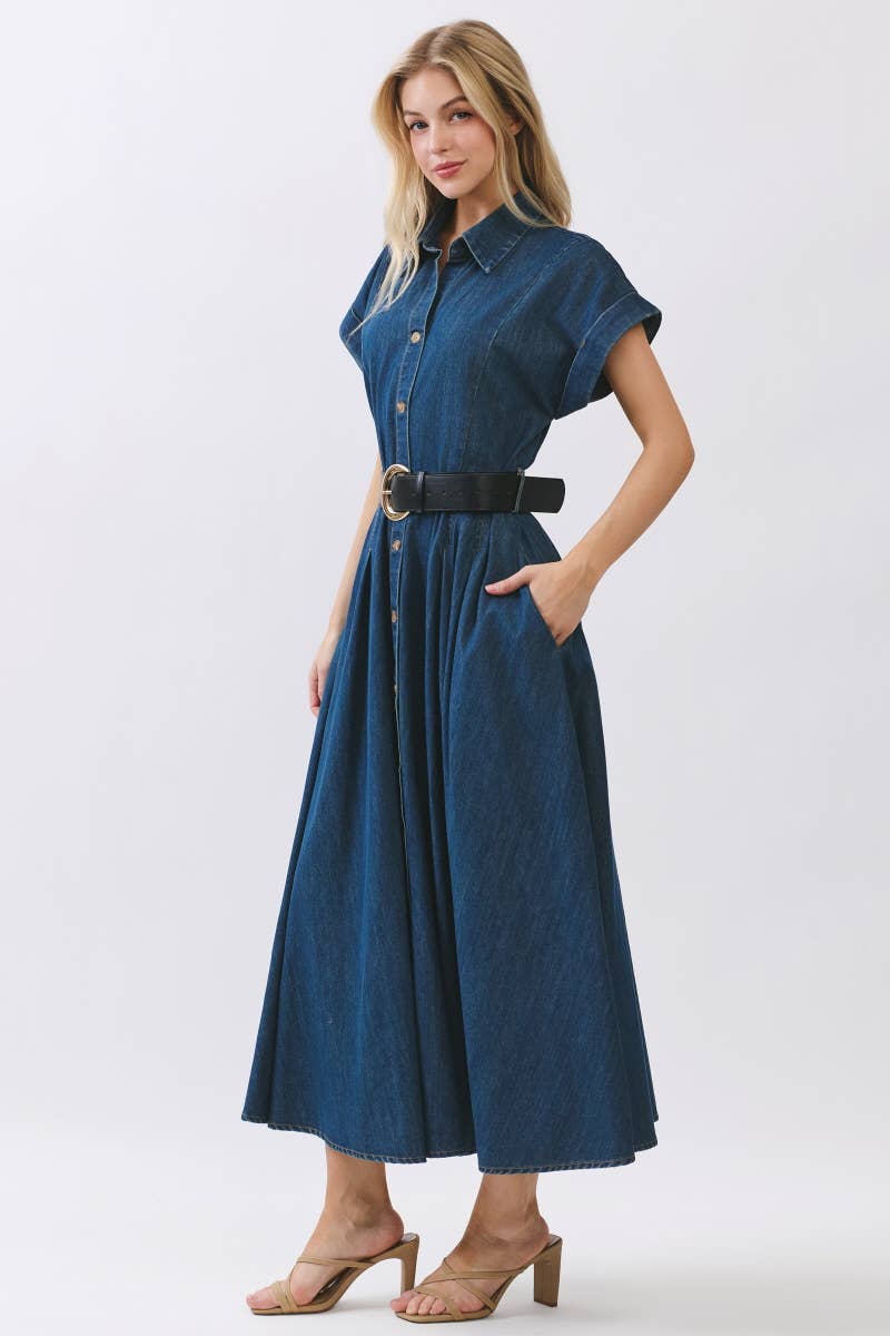 Maison Washed Denim Button Maxi Dress