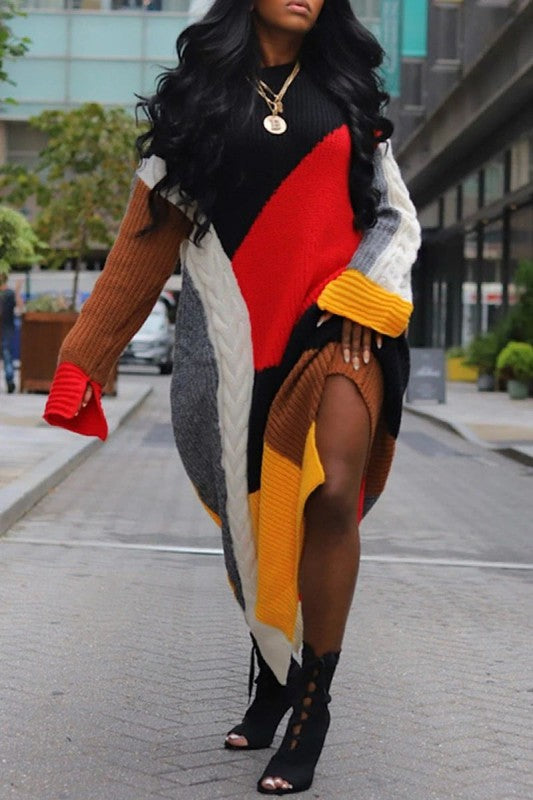 TRI-COLOR MAXI SWEATER DRESS
