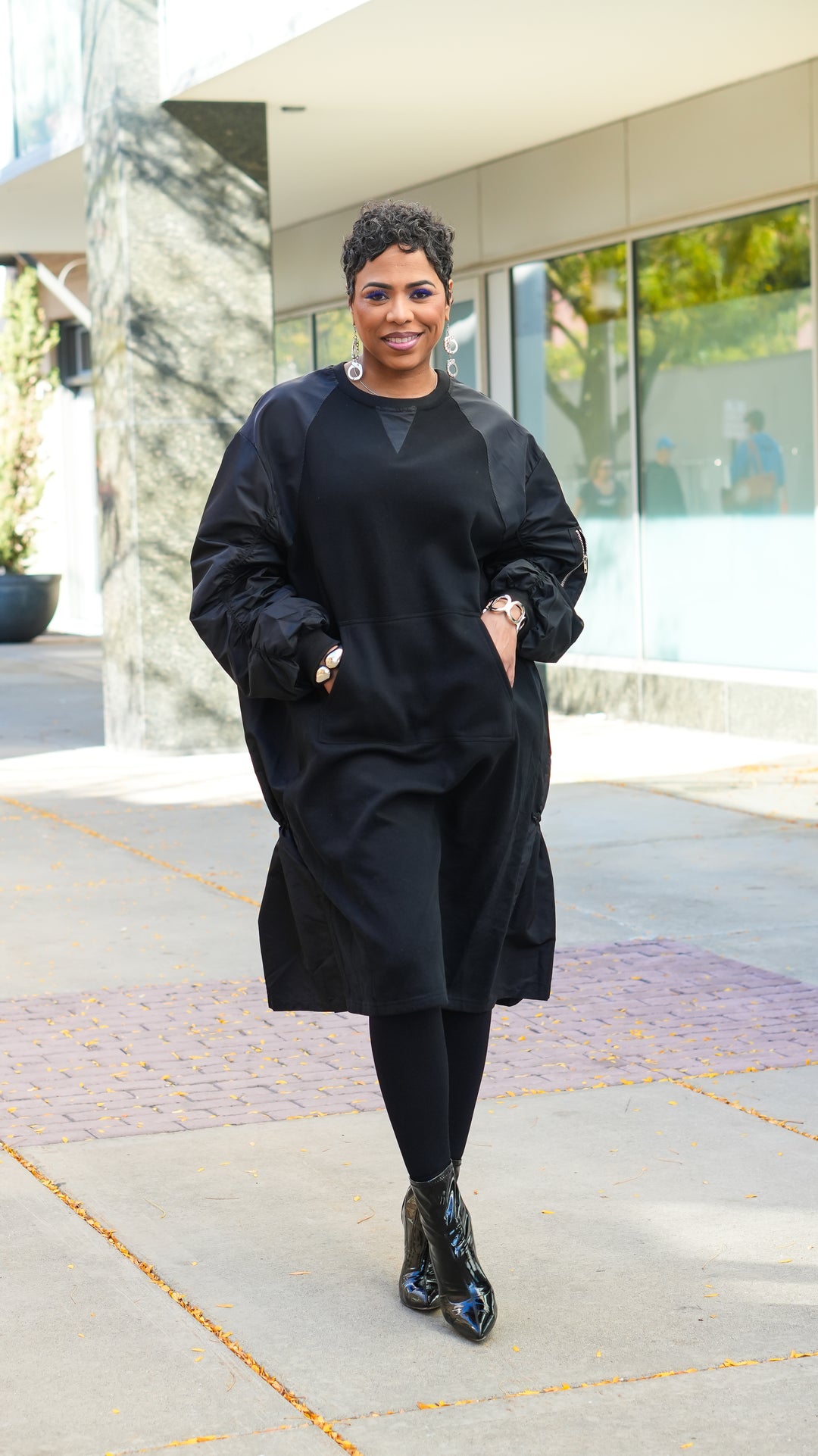 In Flight Contrast Oversize Dress(Black/Black)