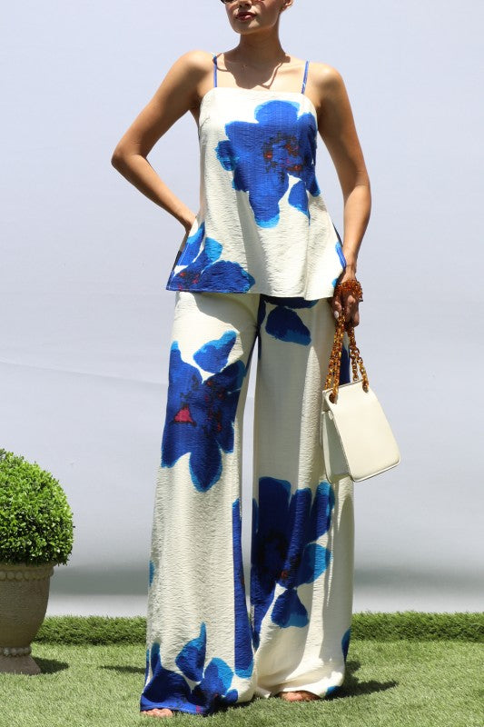 Azure Bloom Palazzo Pants Set