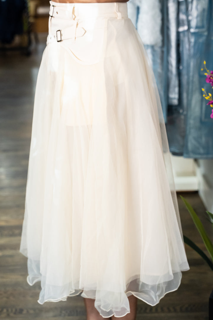 Denim & Tulle Cream Skirt