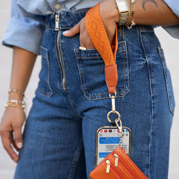 Clip &amp; Go Strap Jacquard design w/Zippered Pouch Classic Phone Holder