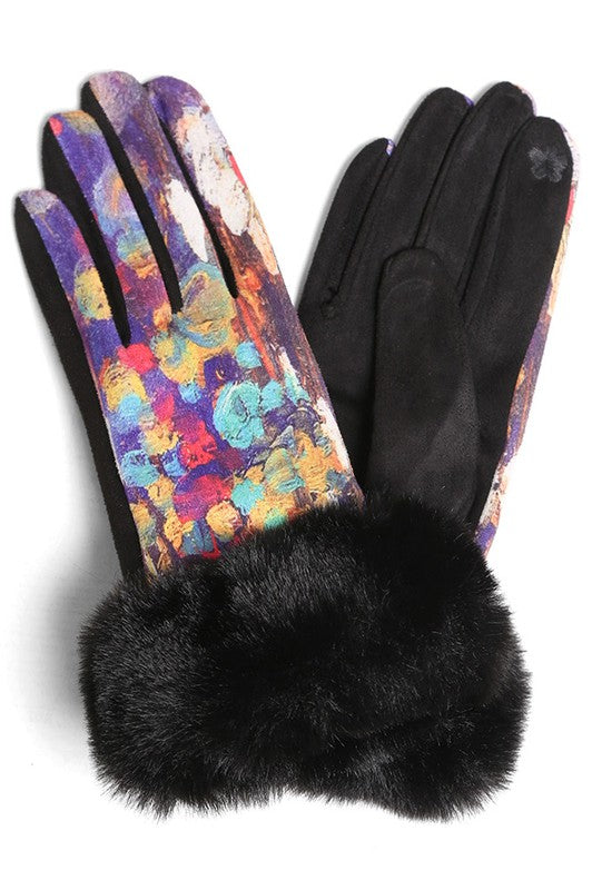 Graphic Painting Fur Gloves