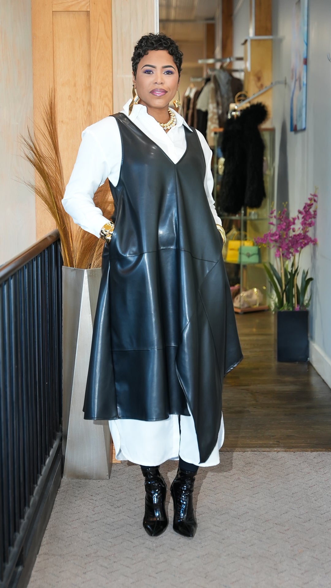 Noir  Muse Asymmetrical Faux Leather Dress