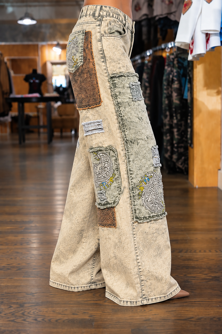 Basic Patchwork Theory Wide Leg Jeans