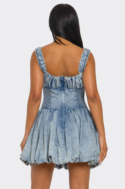 BUBBLE BELLE DENIM MINI DRESS