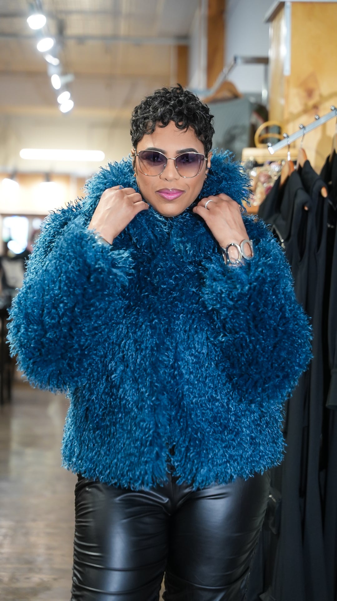 The Power Play Mongolian Faux Fur Jacket (Blue)