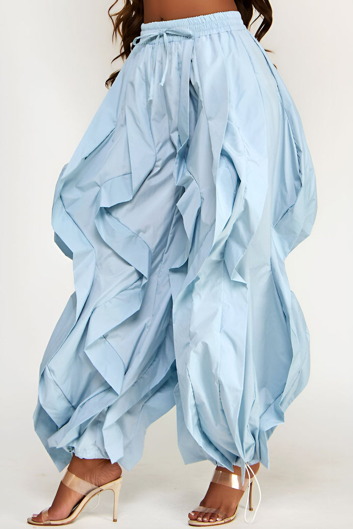Wide Leg dramatic Drawstring Joggers (Lt Blue)