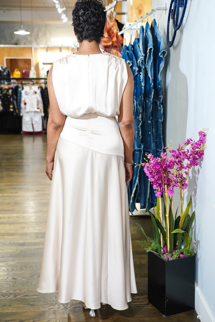 Satin Soft Pleated Split Dress