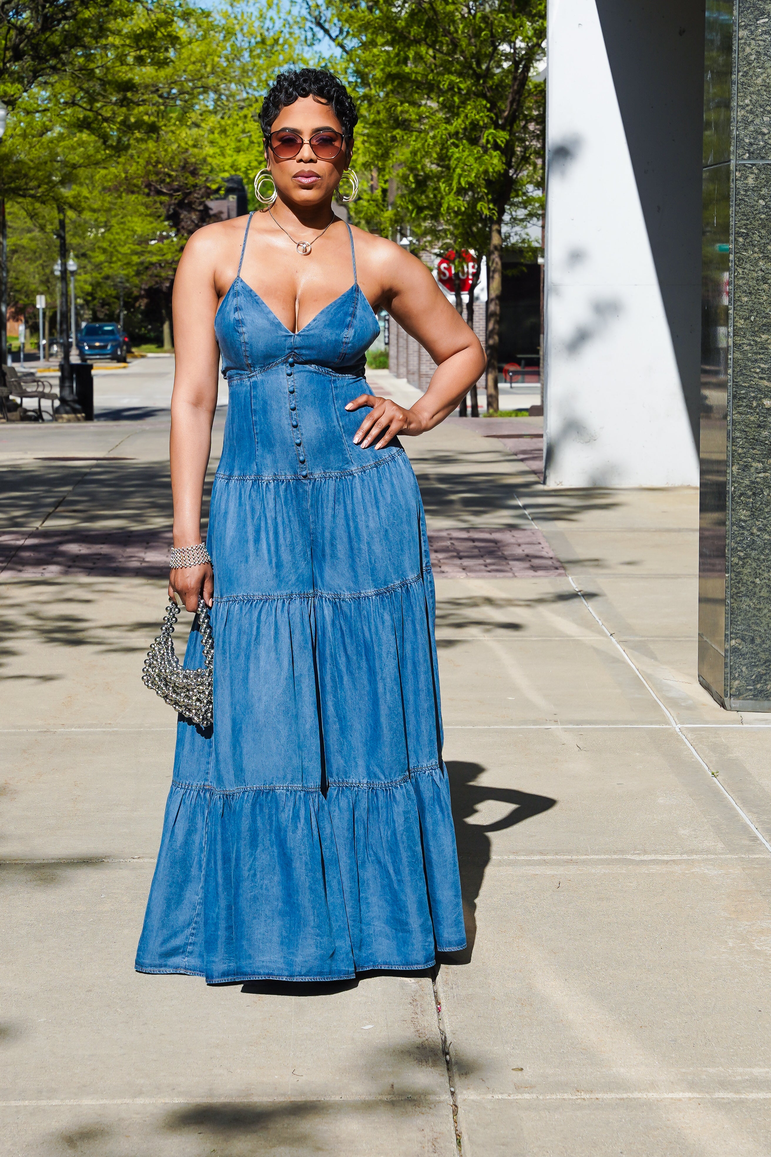 Rosette Strappy Denim Wide Leg Jumpsuit – Blu Jean Blues
