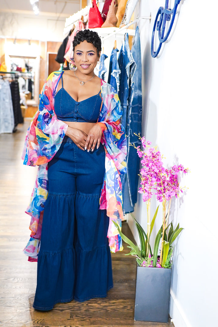 Helene Denim Tiered Pants Set