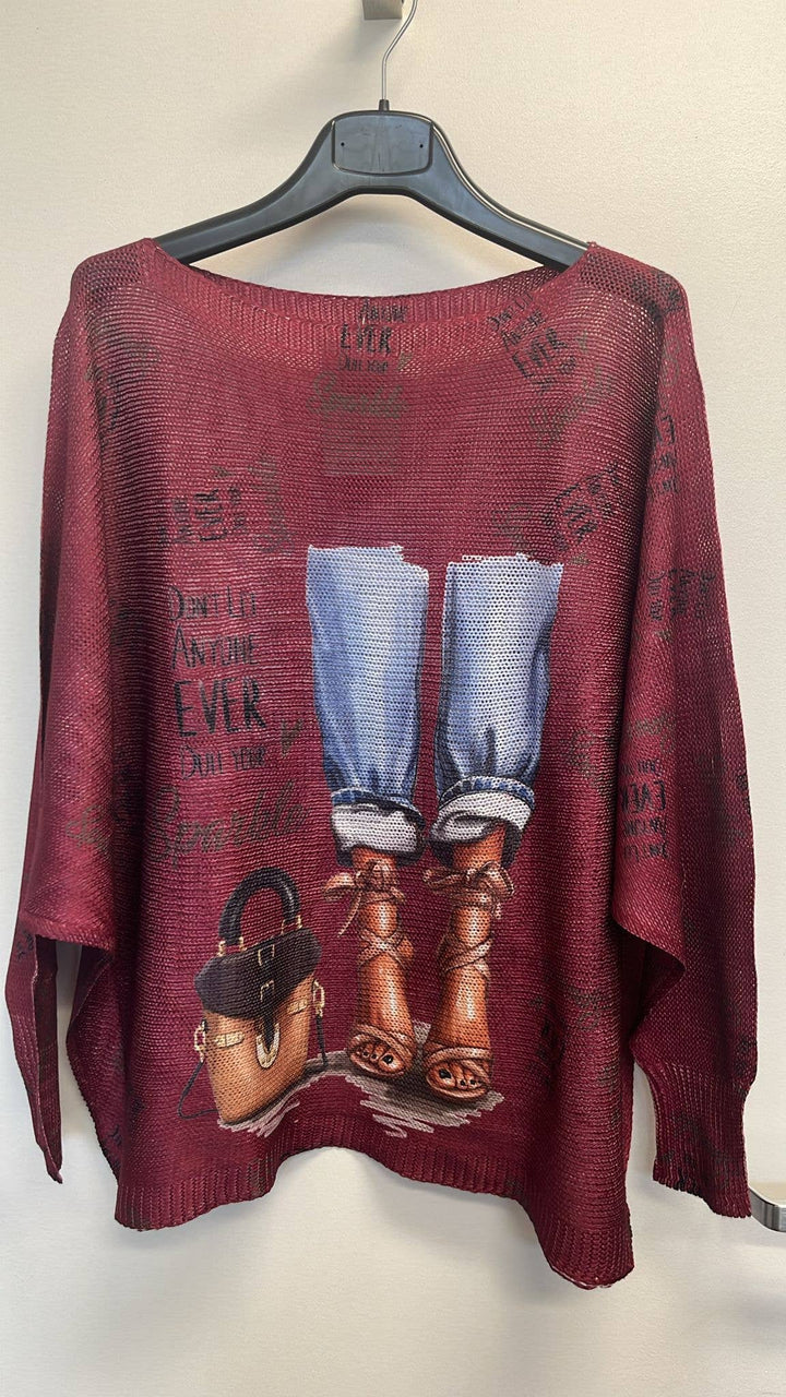 Booked &amp; Busy Oversized Graphic Top(Brown)