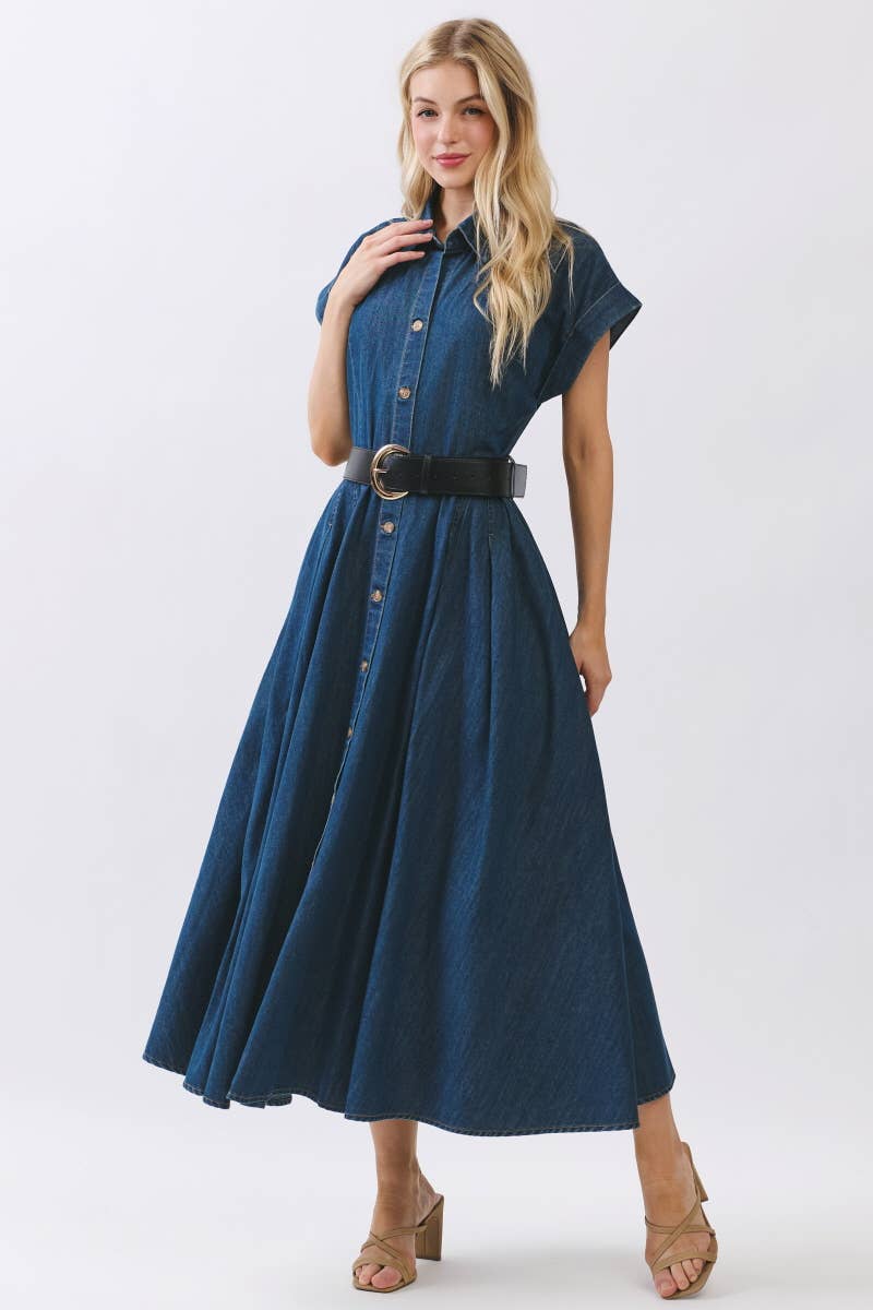 Maison Washed Denim Button Maxi Dress