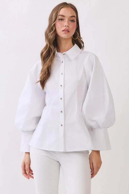 Gold Button Balloon Sleeve Top