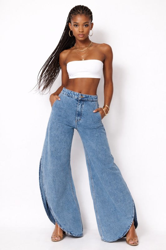 Flow Split-Leg Denim Pants